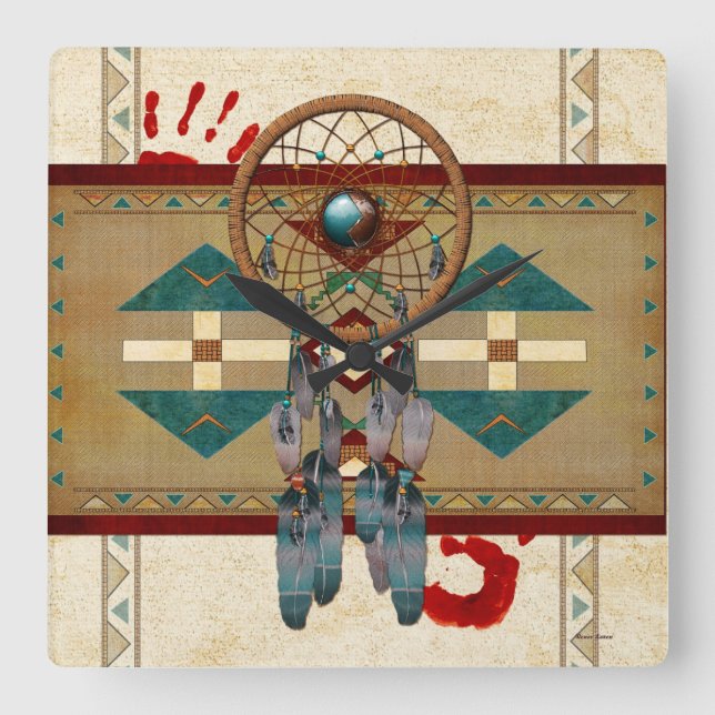 Catching Spirit Native American Square Wall Clock (Front)