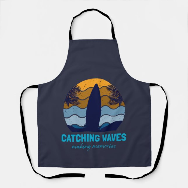 Catching Waves Retro Surfboard Beach Art Apron (Front)