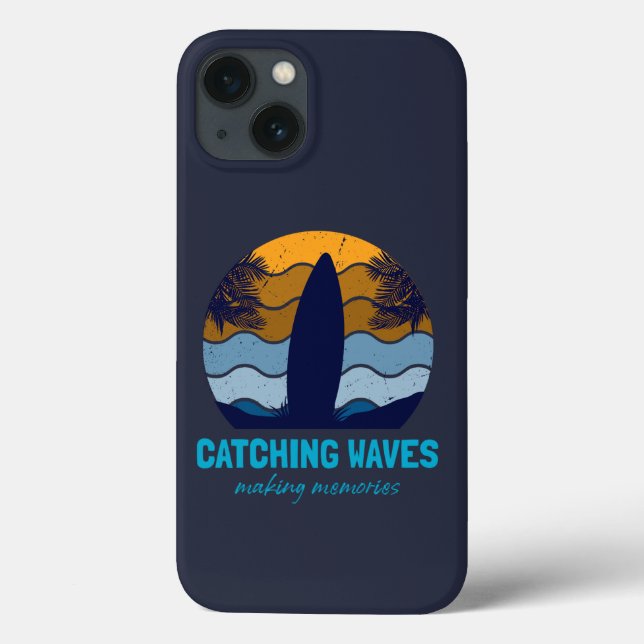 Catching Waves Retro Surfboard Beach Art Case-Mate iPhone Case (Back)