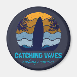 Catching Waves Retro Surfboard Beach Art Magnet