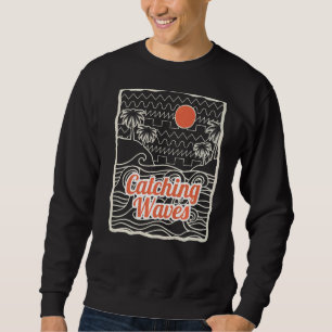 Catching Waves Retro Synthwave Waveform 80s Synthe Sweatshirt