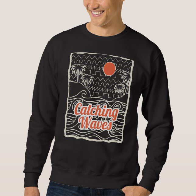 Catching Waves Retro Synthwave Waveform 80s Synthe Sweatshirt (Front)