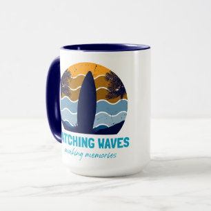 Catching Waves Surfboard Retro Sunset Beach Mug