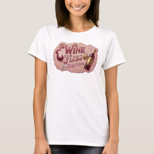 Catchy Gold WINE FIXES EVERYTHING Slogan Tee
