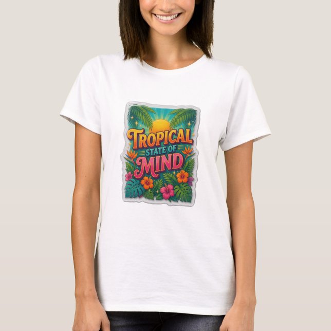 Catchy Orange TROPICAL STATE OF MIND Slogan Tee (Front)