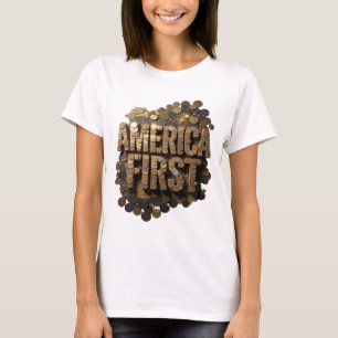 Catchy Silver AMERICA FIRST Graphic Design T-Shirt
