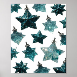 Catchy Silver BLUE STAR ORNAMENTS Poster