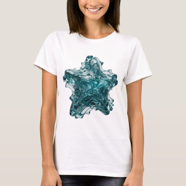 Catchy Silver BLUE STAR Text Design T-Shirt (Front)