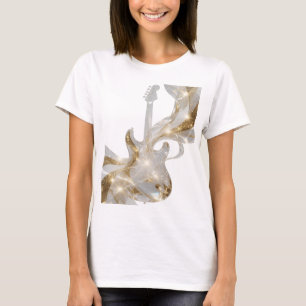 Catchy Silver GUITAR WITH GOLDEN STARS Bold Design T-Shirt
