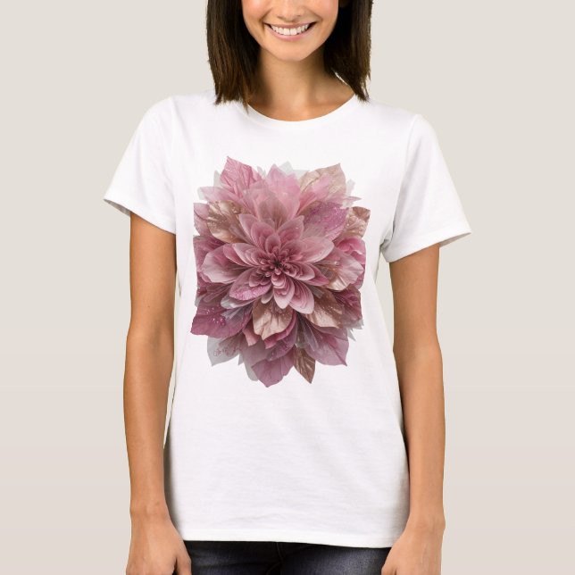 Catchy Silver PINK FLOWER Text Design T-Shirt (Front)