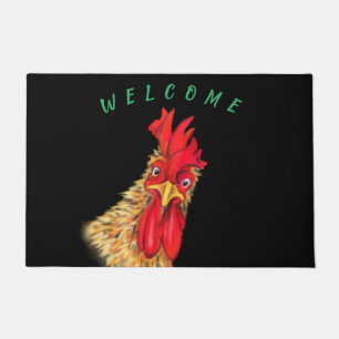 Catchy Welcome Doormat with Funny Rooster