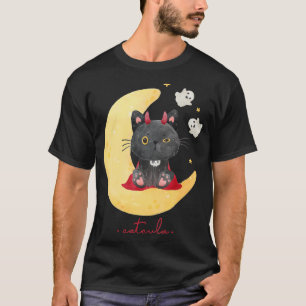 Catcula a cute little cat as dracula on a moon T-Shirt