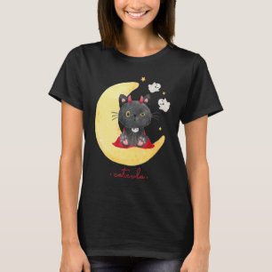 Catcula a cute little cat as dracula on a moon T-Shirt