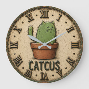 Catcus Funny Cactus Cat Large Clock