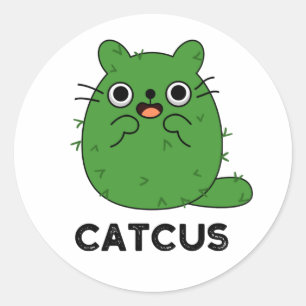 Catcus Funny Cat Cactus Pun  Classic Round Sticker