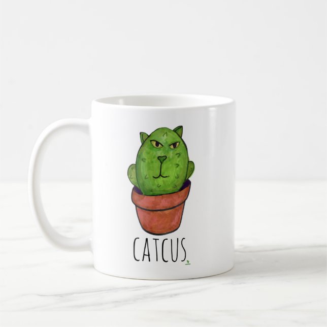 Catcus Pet Cactus Cartoon Cat Design Coffee Mug (Left)