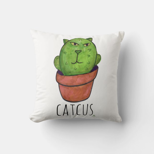 Catcus Pet Cactus Fun Cartoon Cat Mashup  Cushion (Front)