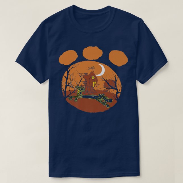 CatDog Paw Print Halloween Haunt  T-Shirt (Design Front)