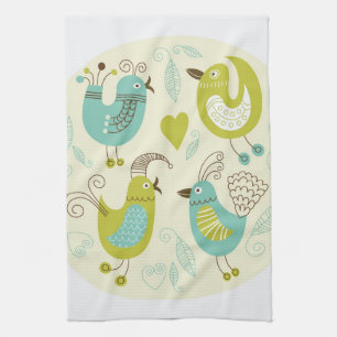 cate cartoon birds tea towel