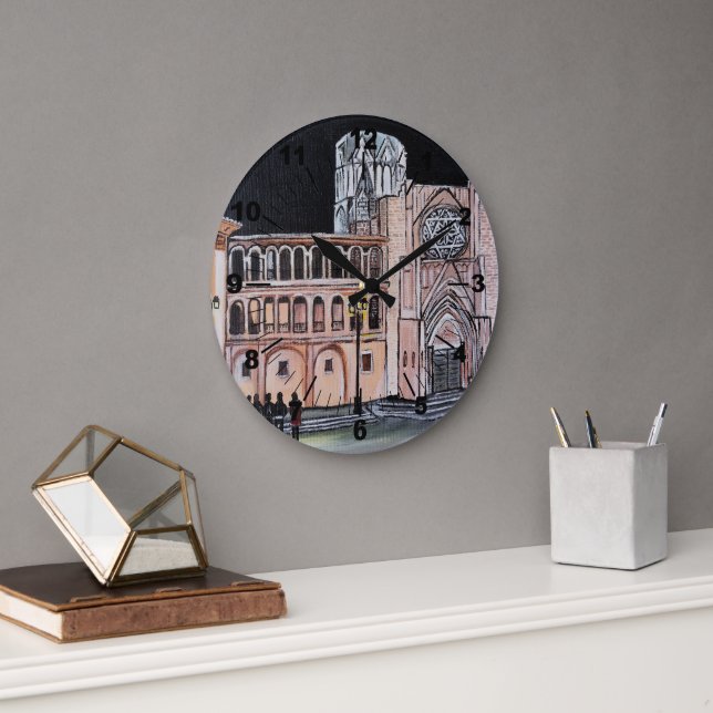 Catedral de Santa María Painting by Alfred Fox Large Clock (Office)