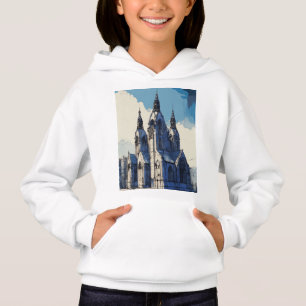 "Catedral Gótica: Boceto Rápido con Pluma Azul"