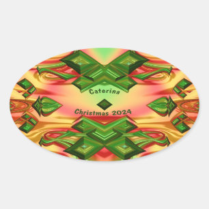 CATERINA ~ CHRISTMAS 2024 Green Red Yellow ~ Oval Sticker
