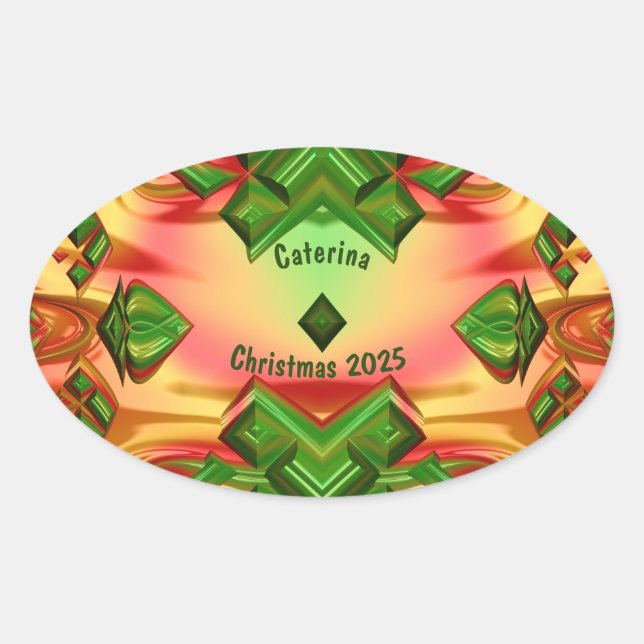 CATERINA ~ CHRISTMAS 2024 Green Red Yellow ~  Oval Sticker (Front)