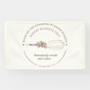 Catering Bakery Chef Glitter Whisk Flower Thank Banner