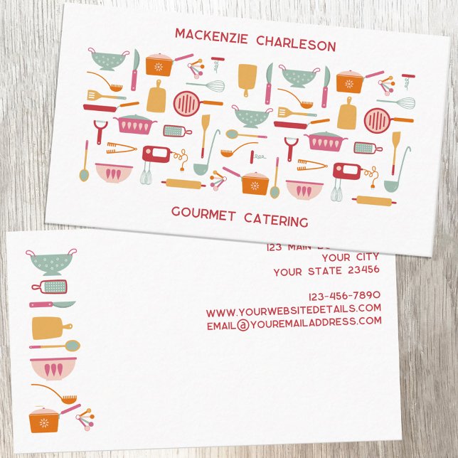 Catering Business Card (Retro kitchen catering cafe bakery restaurant custom business cards)