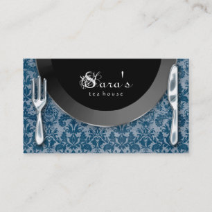 Catering Business Cards Cutlery Plate Blue