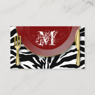 Catering Business Cards Cutlery Plate Red Zebra