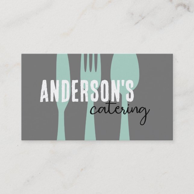 catering modern grey and teal custom business card (Front)
