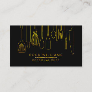 Catering Personal Chef Gold Kitchen Utensils Business Card