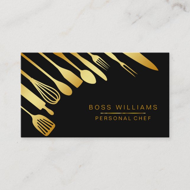 Catering Personal Chef Gold Kitchen Utensils Business Card (Front)