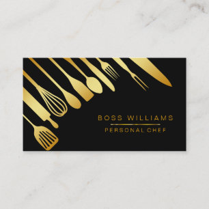 Catering Personal Chef Gold Kitchen Utensils Business Card