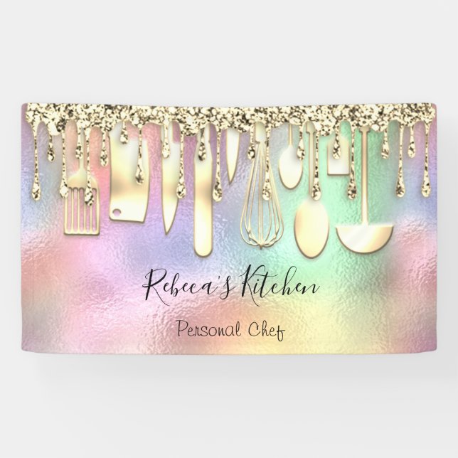 Catering Personal Chef Kitchen Gold Utensils Busin Banner (Horizontal)