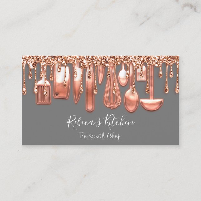 Catering Personal Chef Restaurant Copper Grey Business Card (Front)