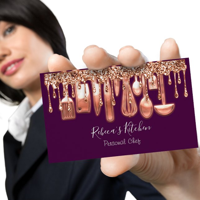 Catering Personal Chef Restaurant Copper Purple Business Card (Creator Uploaded)