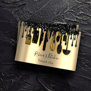 Catering Personal Chef Restaurant Drip Black Gold Business Card