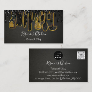 Catering Personal Chef Restaurant Drip Black QR Business Card