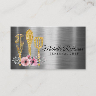 Catering Personal Chef Restaurant Drip Red Gold Business Card