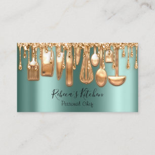 Catering Personal Chef Restaurant Drip Rose Green Business Card