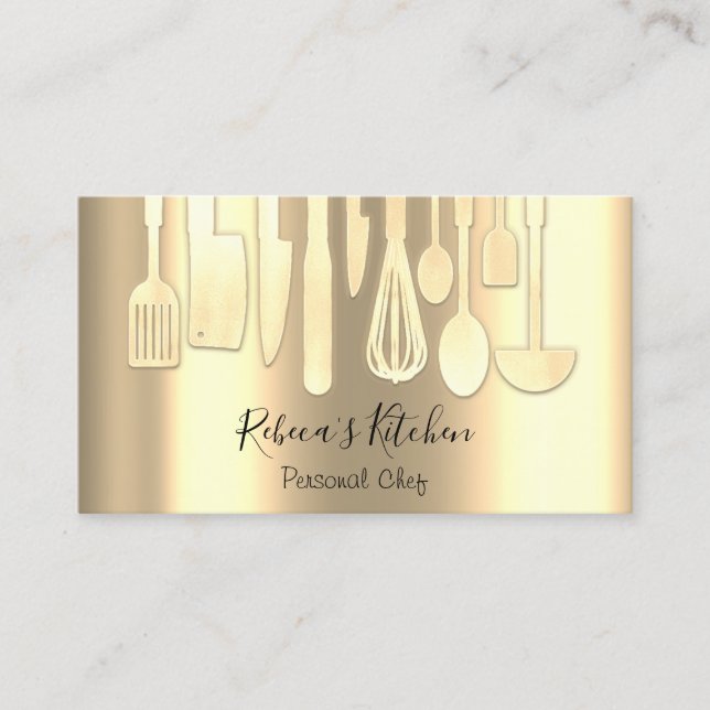 Catering Personal Chef Restaurant Gold  Business Card (Front)