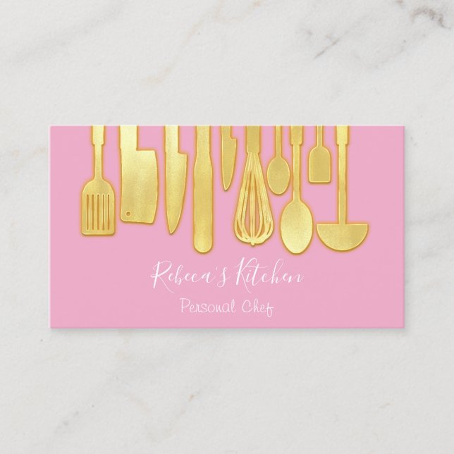 Catering Personal Chef Restaurant Kitchen Pink  Business Card (Front)