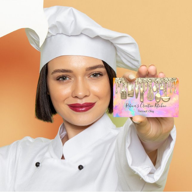 Catering Personal Chef Restaurant QR Code Pink Business Card (Creator Uploaded)