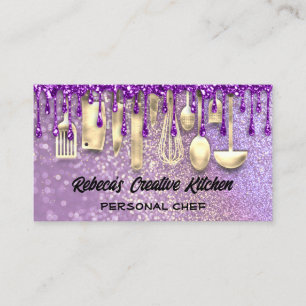 Catering Personal Chef Restaurant QR Code Purple Business Card