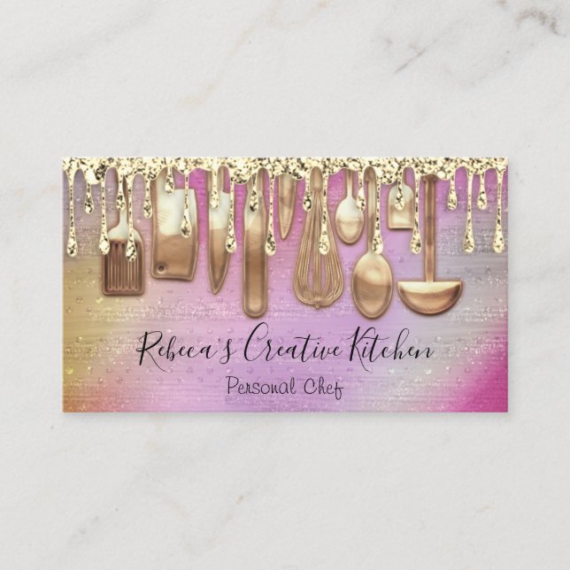 Catering Personal Chef Restaurant QR Code Utensils Business Card (Front)