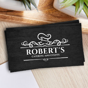 Catering - Personal Chef - white on black wood Business Card
