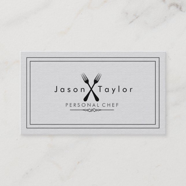 Catering Retro Grey Chef Black Fork Crossed Business Card (Front)