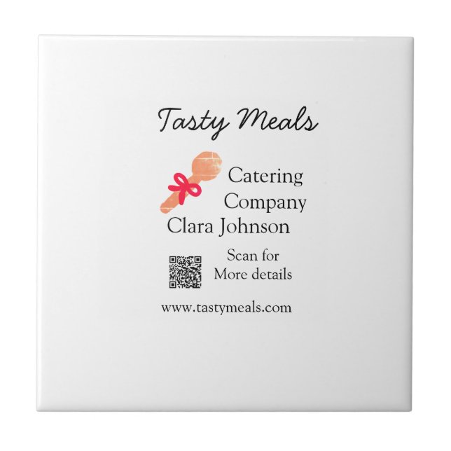 Catering services add name QR code website bakery  Ceramic Tile (Front)